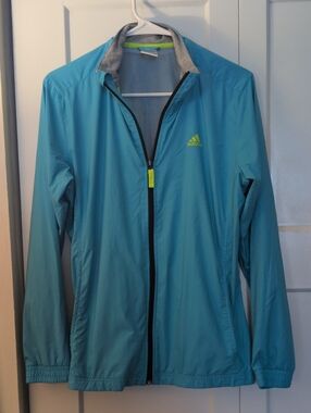 adidas Turquoise Windbreaker Jacket with Neon Lime Accents